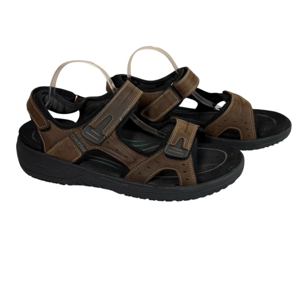 Orthofeet Brown Nubuck Leather Hook & Loop Sandals Men’s 13 2E Wide